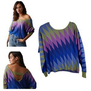 Daily Practice Anthropologie Hazy Daze Pullover Stripe Open Back Sweater Small